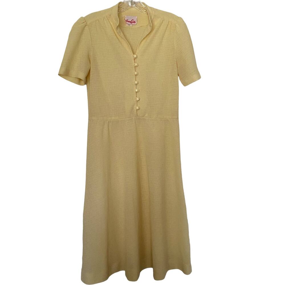 Vintage Women's Size 10 Dress Yellow Short Sleeves 60s 70s Union Joan Curtis